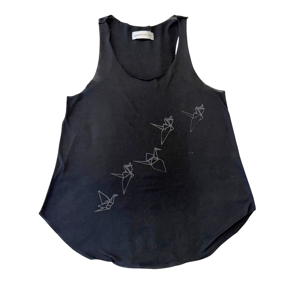 Piknic‎ Designs Black Origami Crane Graphic Tank Top Seamless Minimalist Indie S